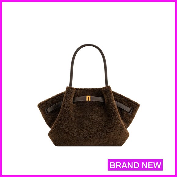 Medium Tote Bag with Faux Fur, Magnetic Closure, 17x10x5 Inches - Picture 1 of 7